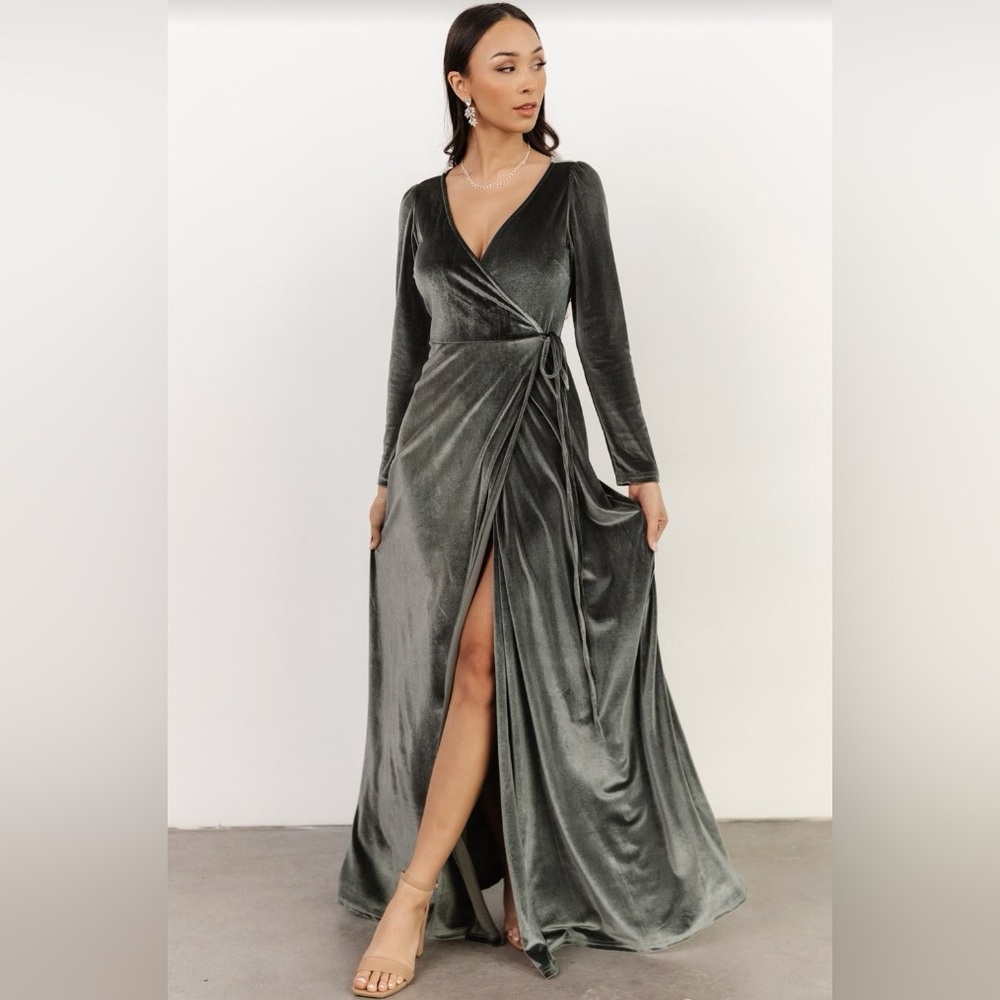 Baltic Born Esmerelda Velvet Wrap Maxi Dress | Eucalyptus - size M